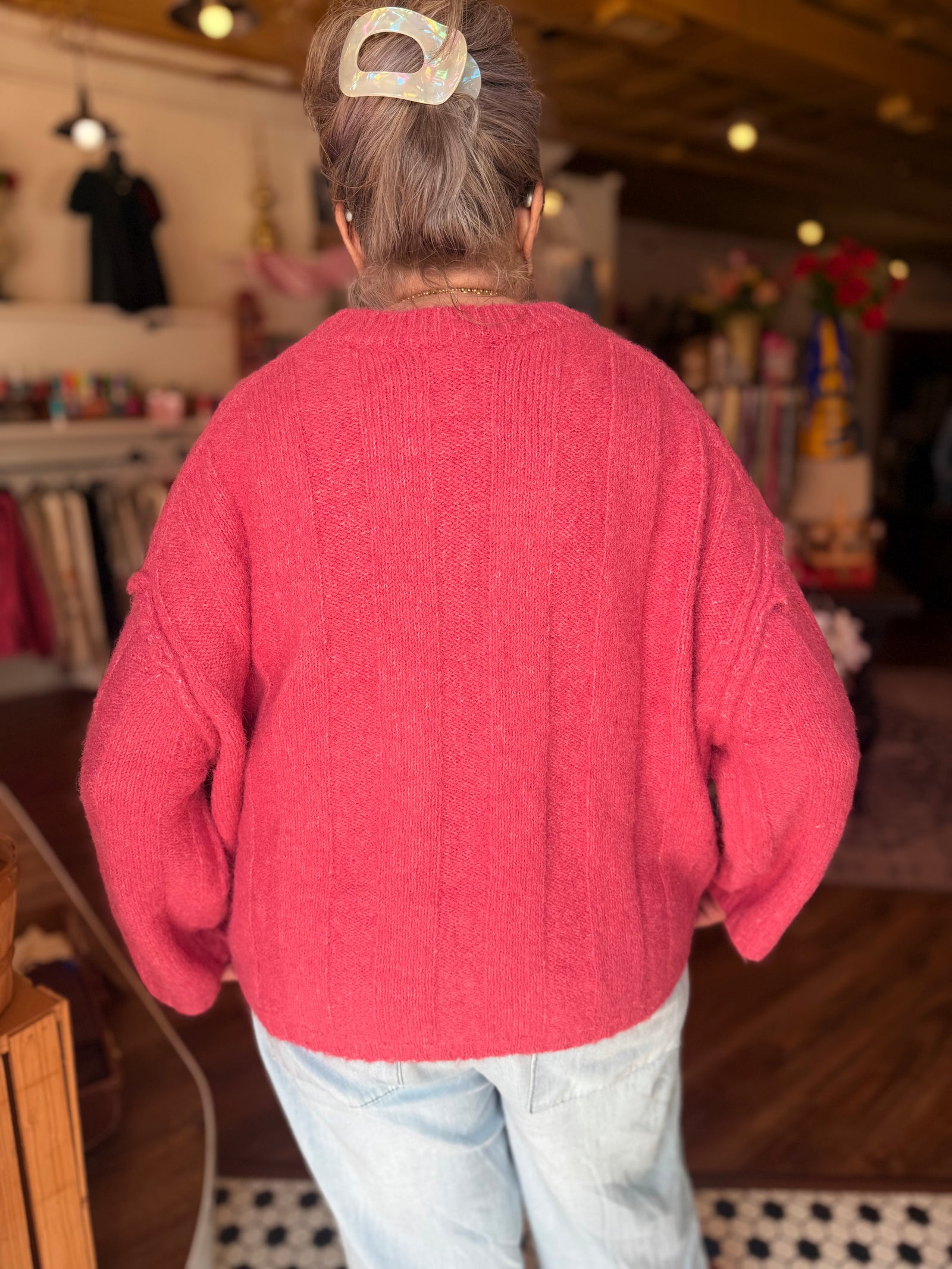 Easel Red Oversized Knit Sweater