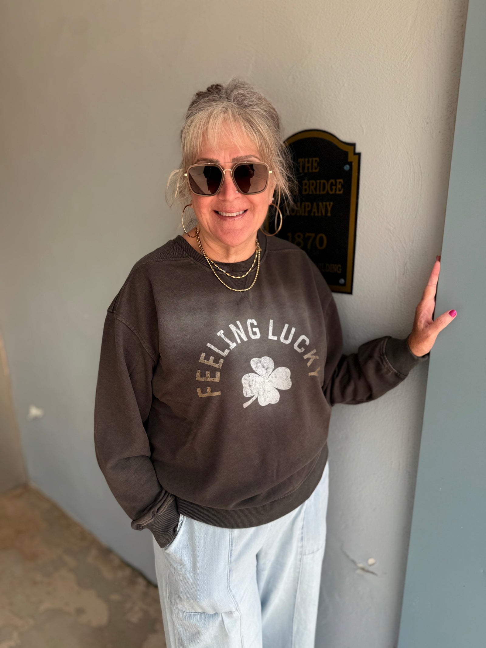 Easel Smoke Feeling Lucky Graphic Sweatshirt