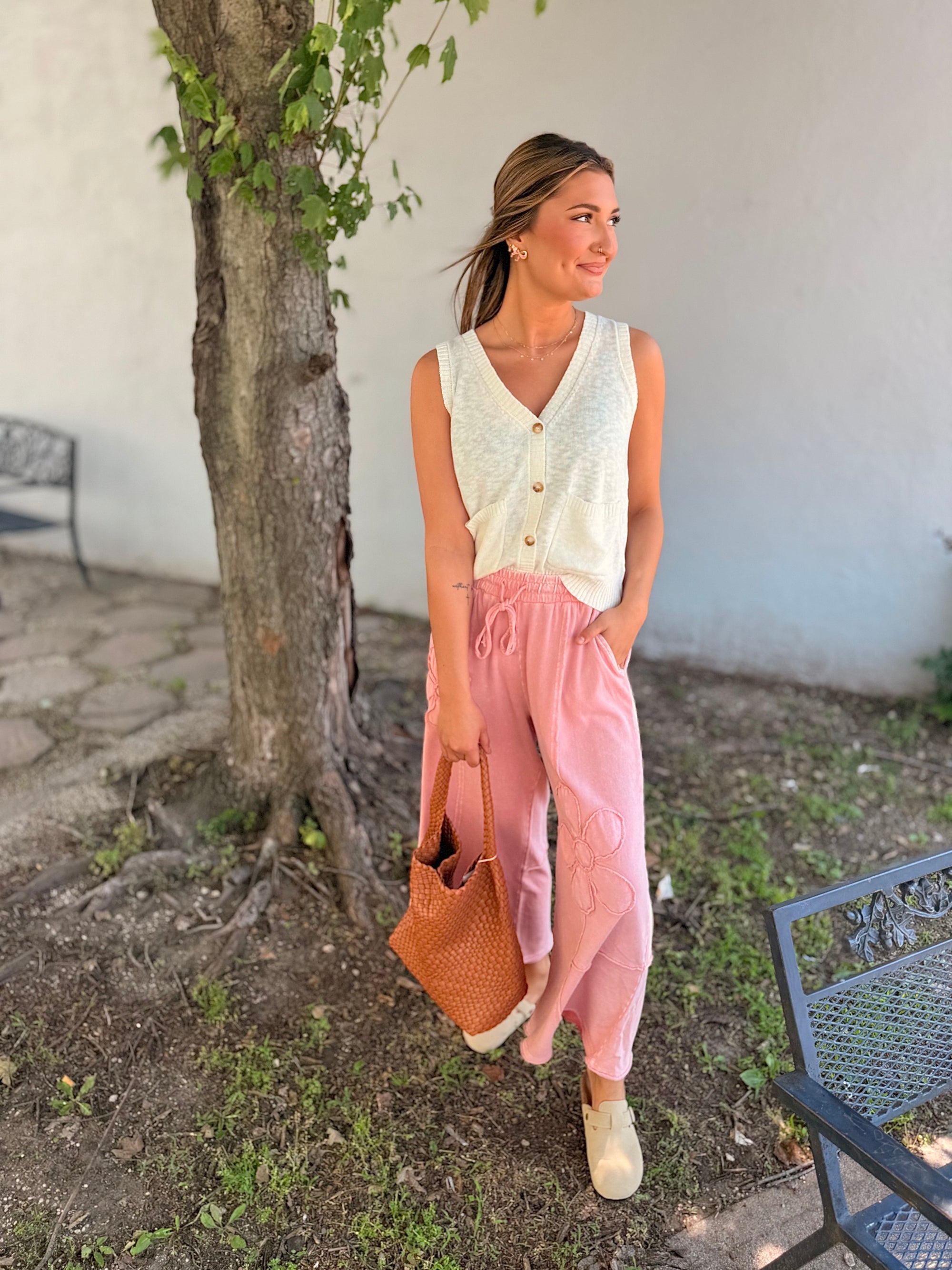 Easel Dried Rose Flower Patch Mineral Wash Pants