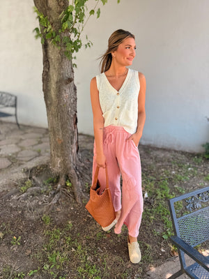 Easel Dried Rose Flower Patch Mineral Wash Pants