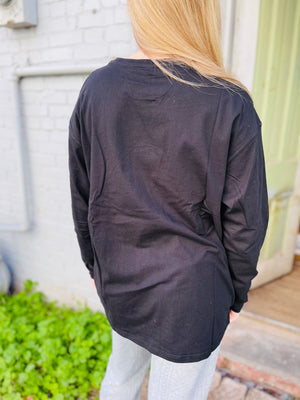 Black Cotton Long Sleeve Boyfriend T-Shirt