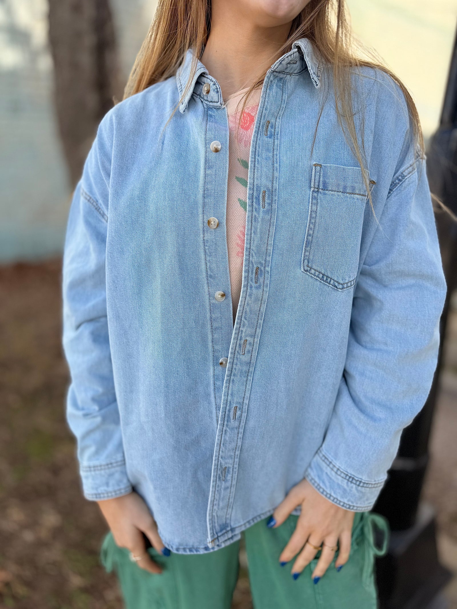 Light Denim Oversized Button Down Shacket