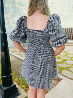 Black Houndstooth Square Neck Mini Dress