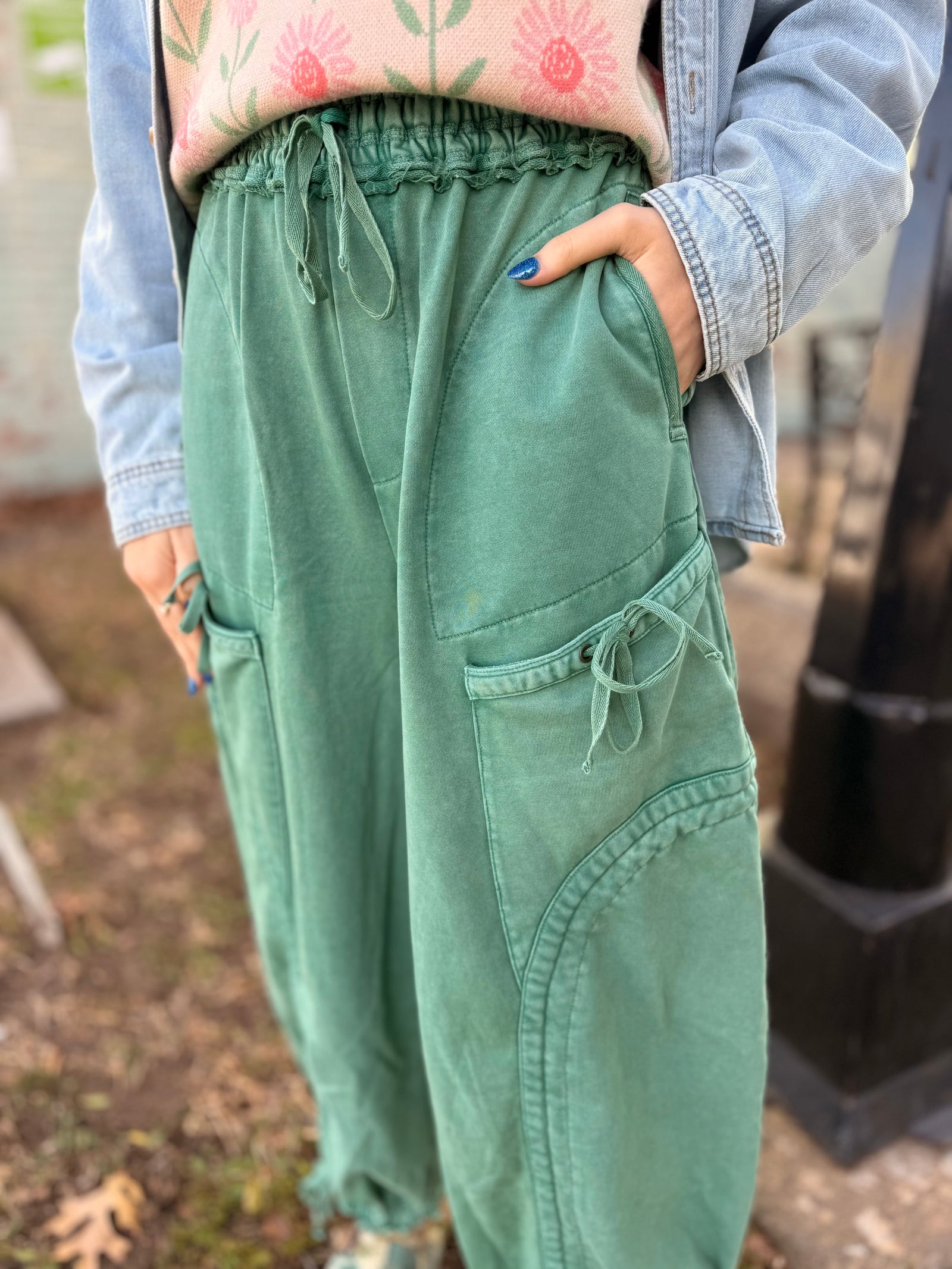 Mittoshop Mineral Wash Green Knit Cargo Joggers