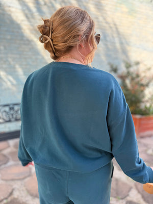 Hyfve Teal Floral Applique Crewneck Sweatshirt