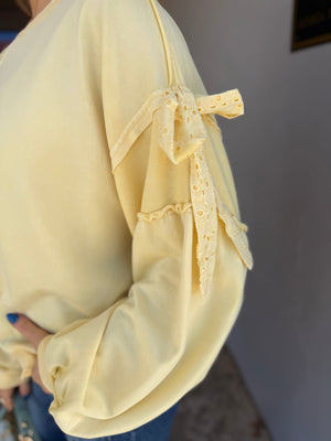 Mittoshop Butter Yellow Eyelet Bow Detail Sweatshirt
