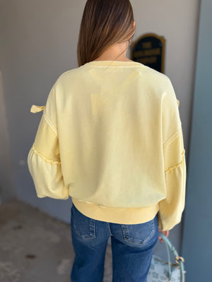 Mittoshop Butter Yellow Eyelet Bow Detail Sweatshirt