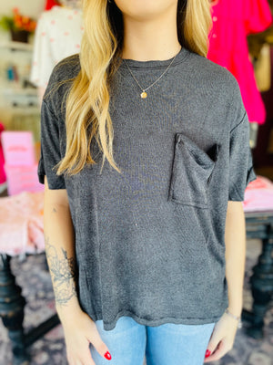 Black Mineral Wash Ribbed Slouchy Tee
