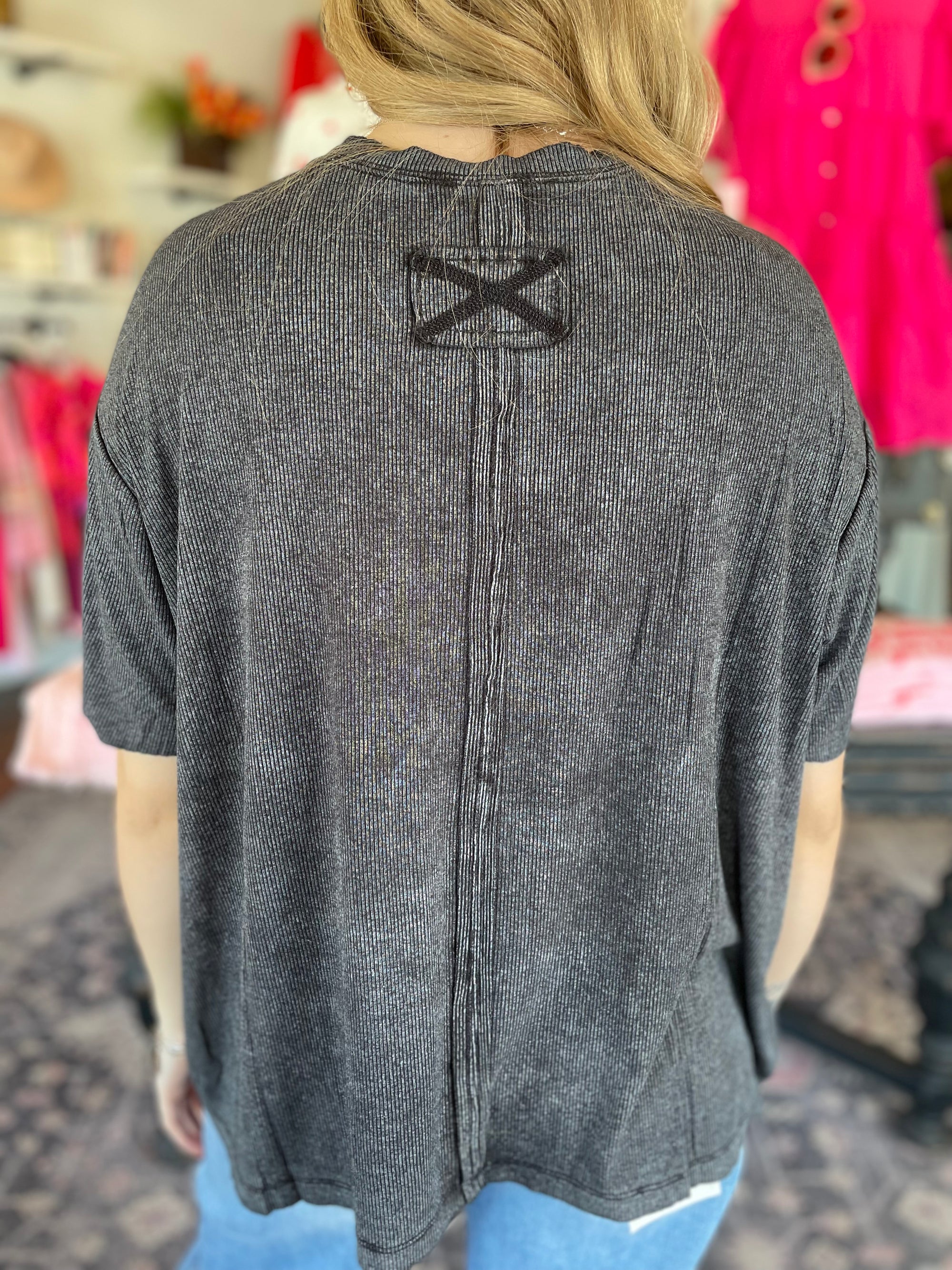 Black Mineral Wash Ribbed Slouchy Tee