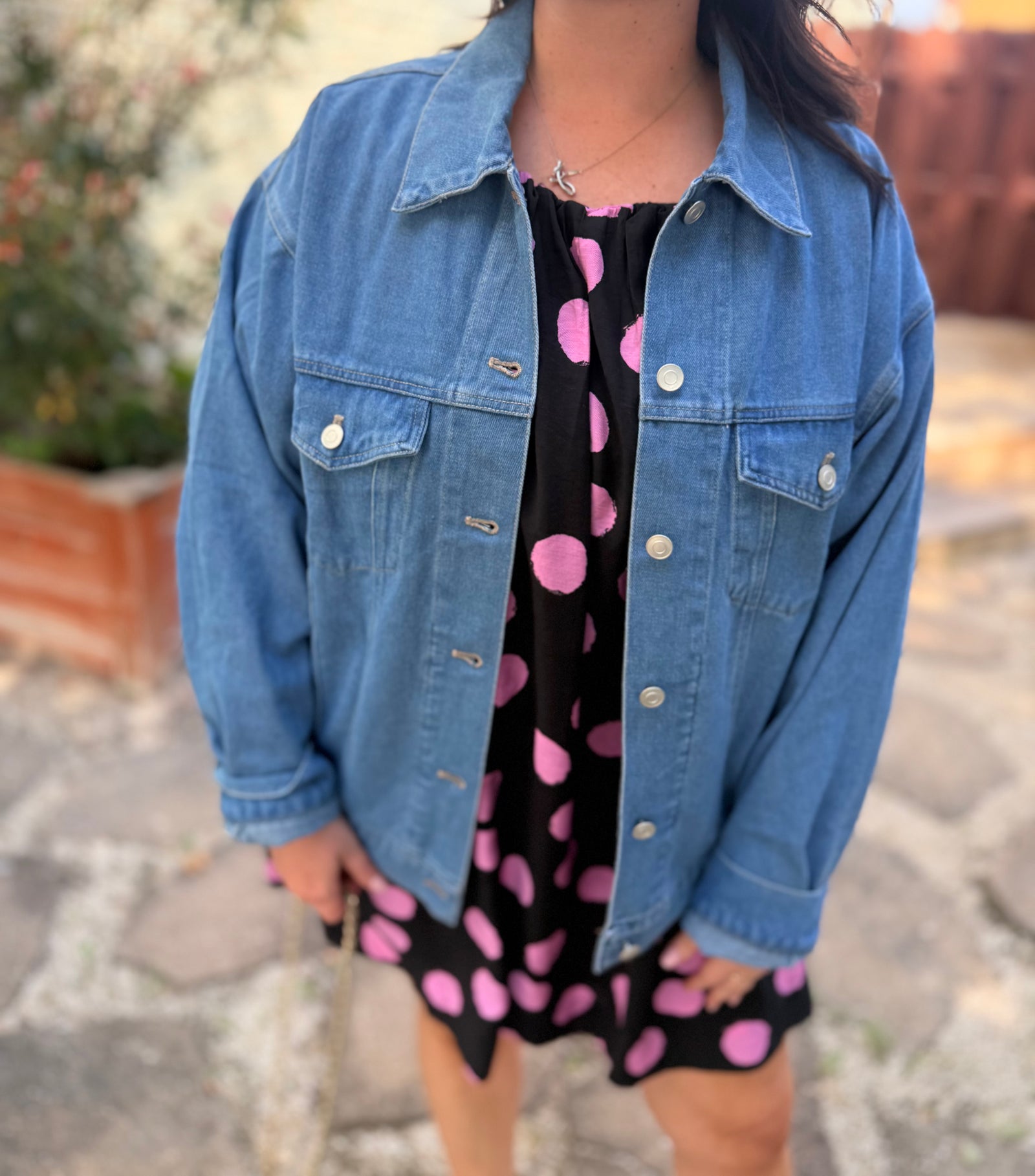Hyfve Medium Wash Oversized Denim Trucker Jacket