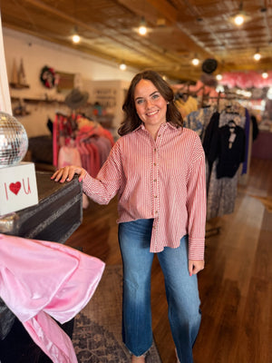 Oversized Striped Button Down Long Sleeve Shirt