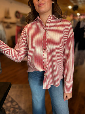 Oversized Striped Button Down Long Sleeve Shirt