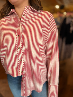 Oversized Striped Button Down Long Sleeve Shirt
