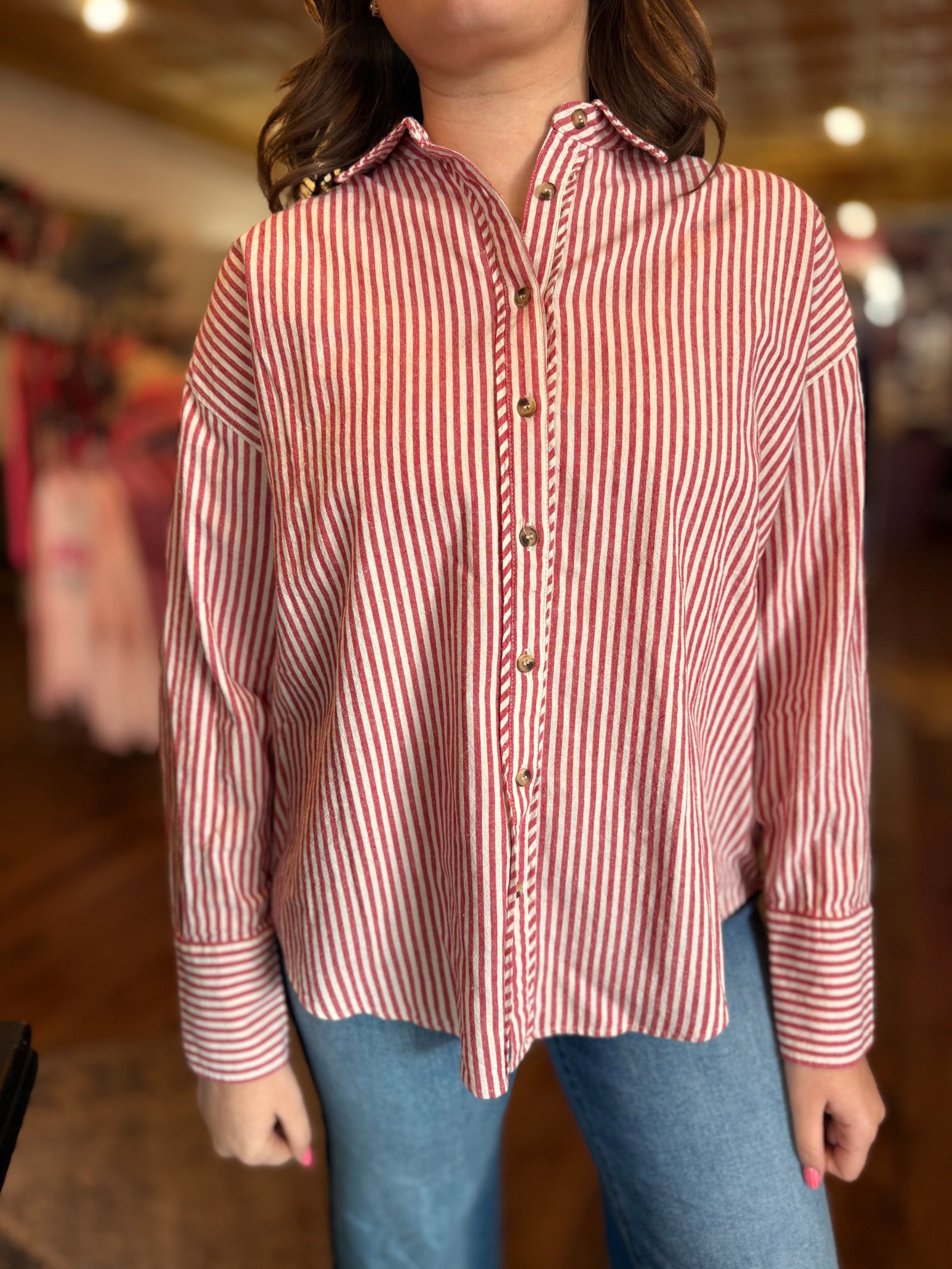 Oversized Striped Button Down Long Sleeve Shirt