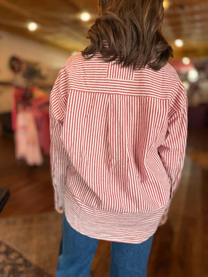 Oversized Striped Button Down Long Sleeve Shirt
