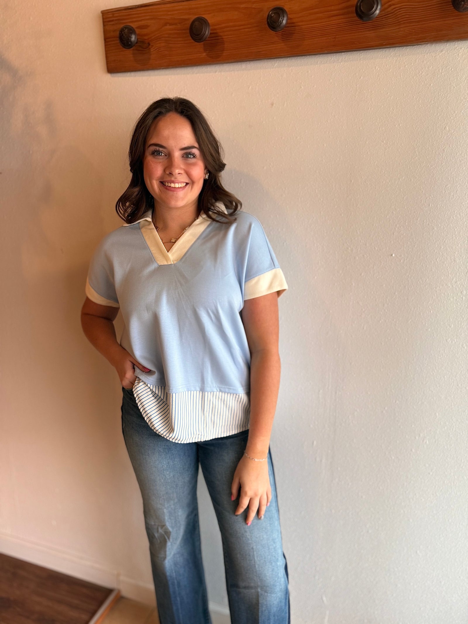 Light Blue Contrast Stripe Top