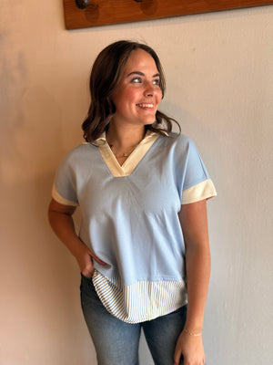 Light Blue Contrast Stripe Top