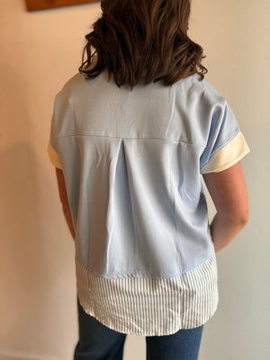 Light Blue Contrast Stripe Top