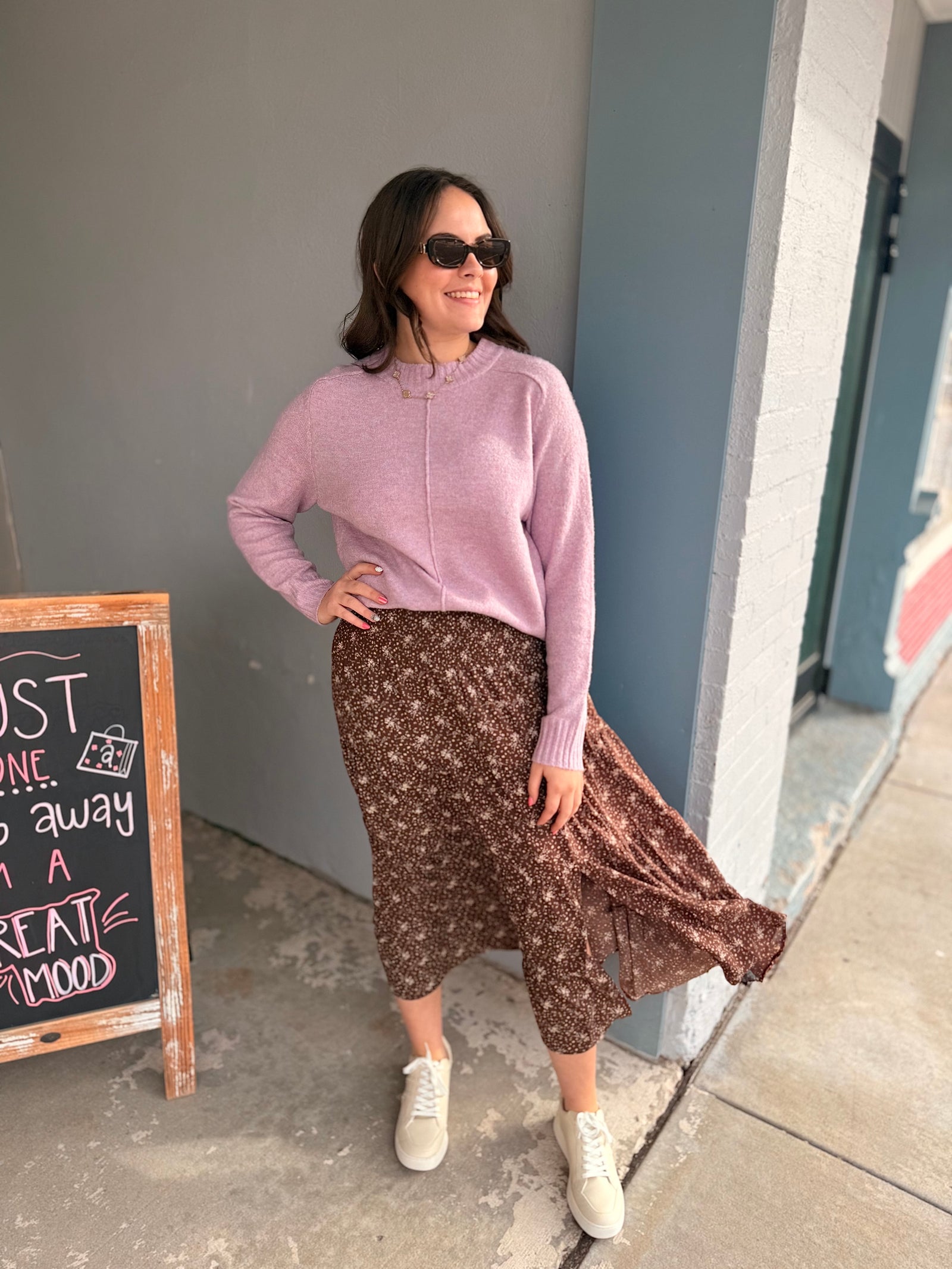 Chocolate + Taupe Floral Mix Maxi Skirt