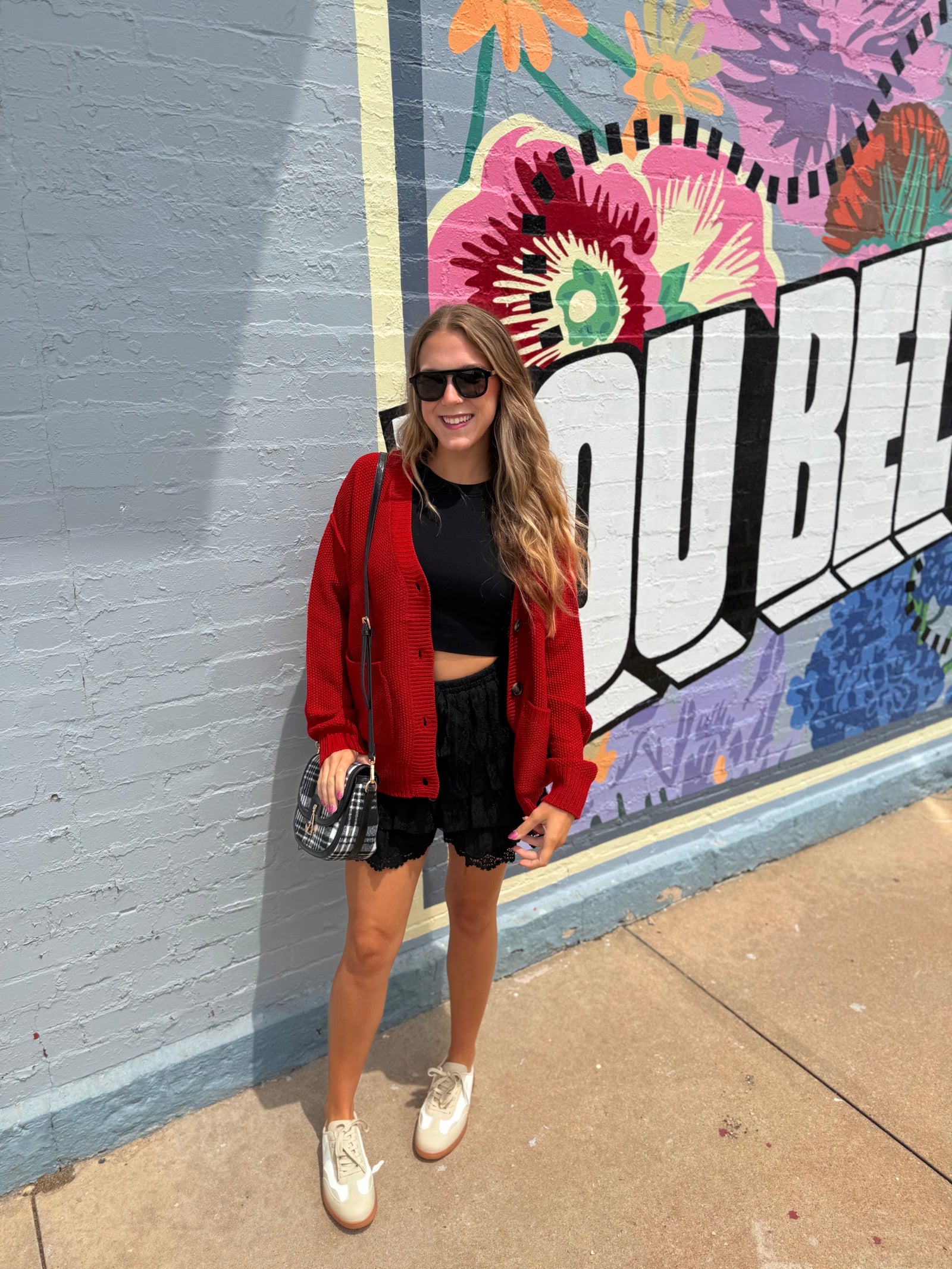 Hyfve Red Texture Knit Oversized Cardigan