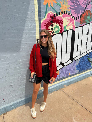 Hyfve Red Texture Knit Oversized Cardigan