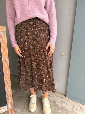 Chocolate + Taupe Floral Mix Maxi Skirt