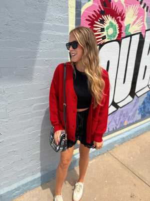 Hyfve Red Texture Knit Oversized Cardigan