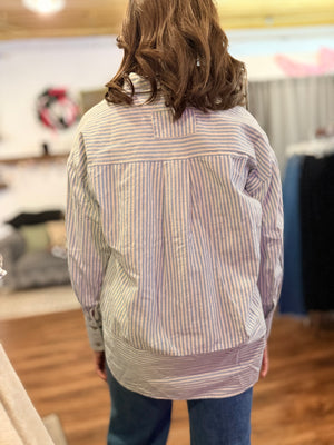 Oversized Striped Button Down Long Sleeve Shirt