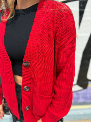 Hyfve Red Texture Knit Oversized Cardigan