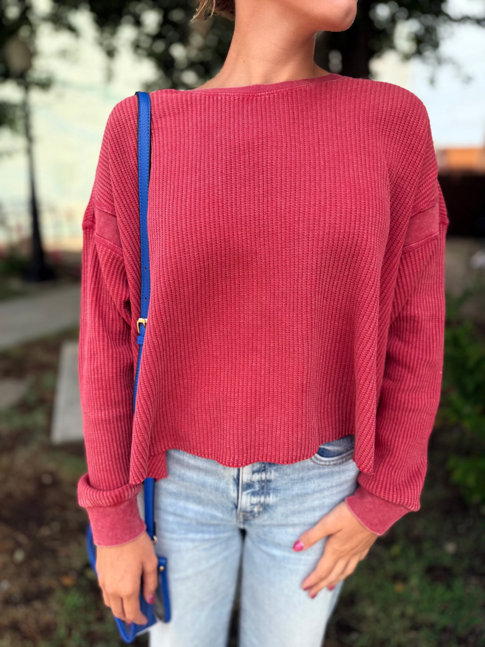 Hyfve Dark Red Mineral Wash Open Back Top