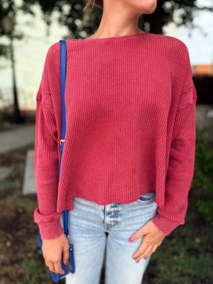 Hyfve Dark Red Mineral Wash Open Back Top
