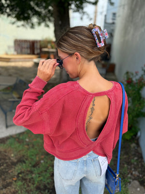 Hyfve Dark Red Mineral Wash Open Back Top