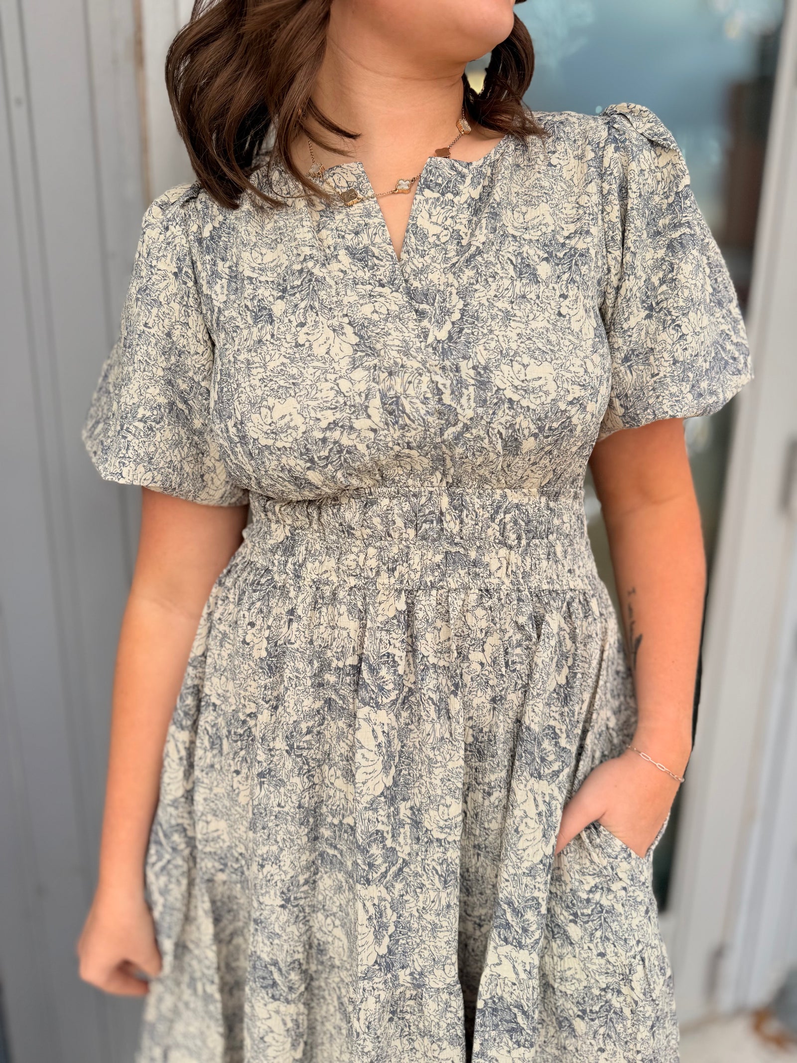 Navy Blue Vintage Floral Tiered Maxi Dress