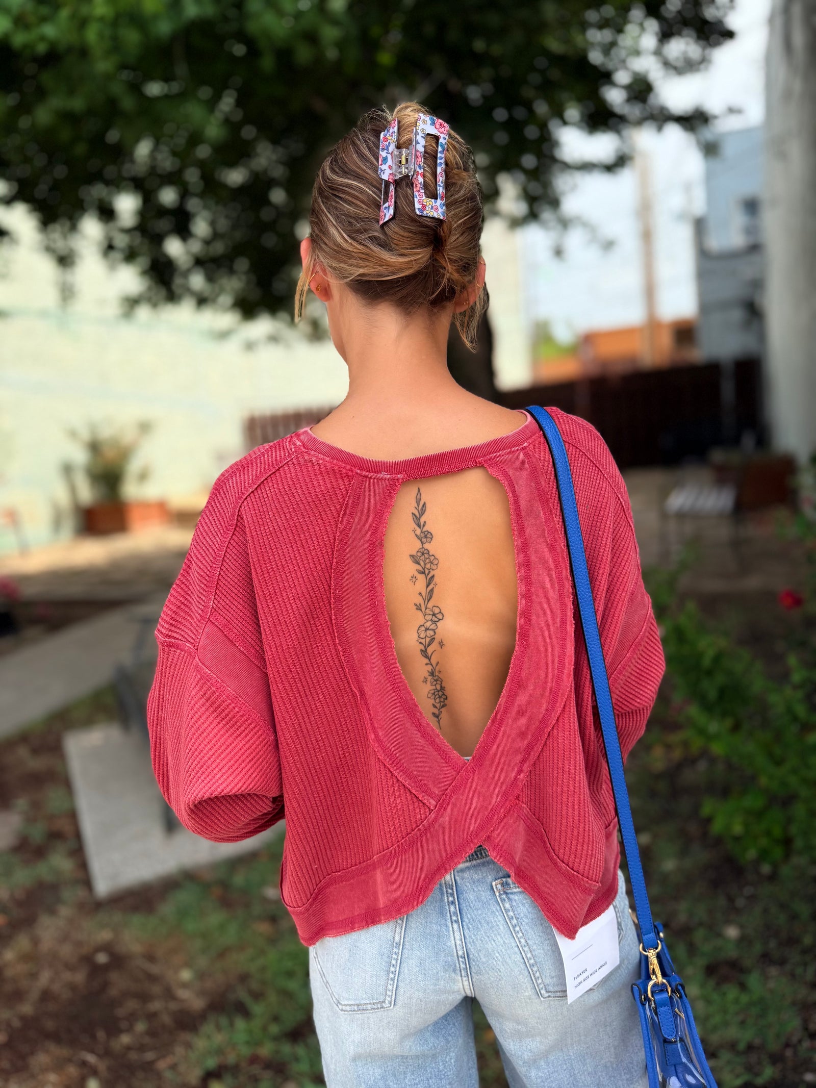 Hyfve Dark Red Mineral Wash Open Back Top