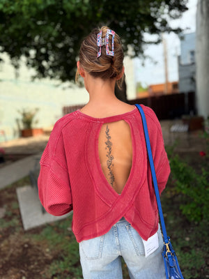 Hyfve Dark Red Mineral Wash Open Back Top