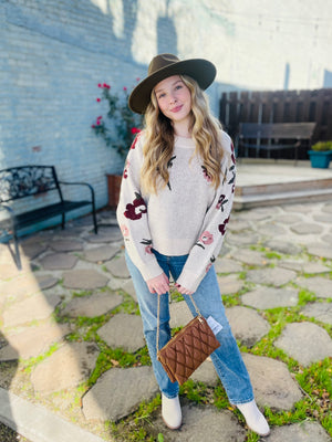 Taupe Floral Print Sweater