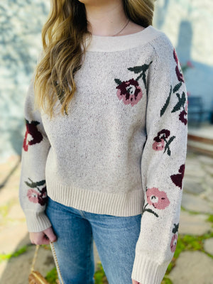 Taupe Floral Print Sweater