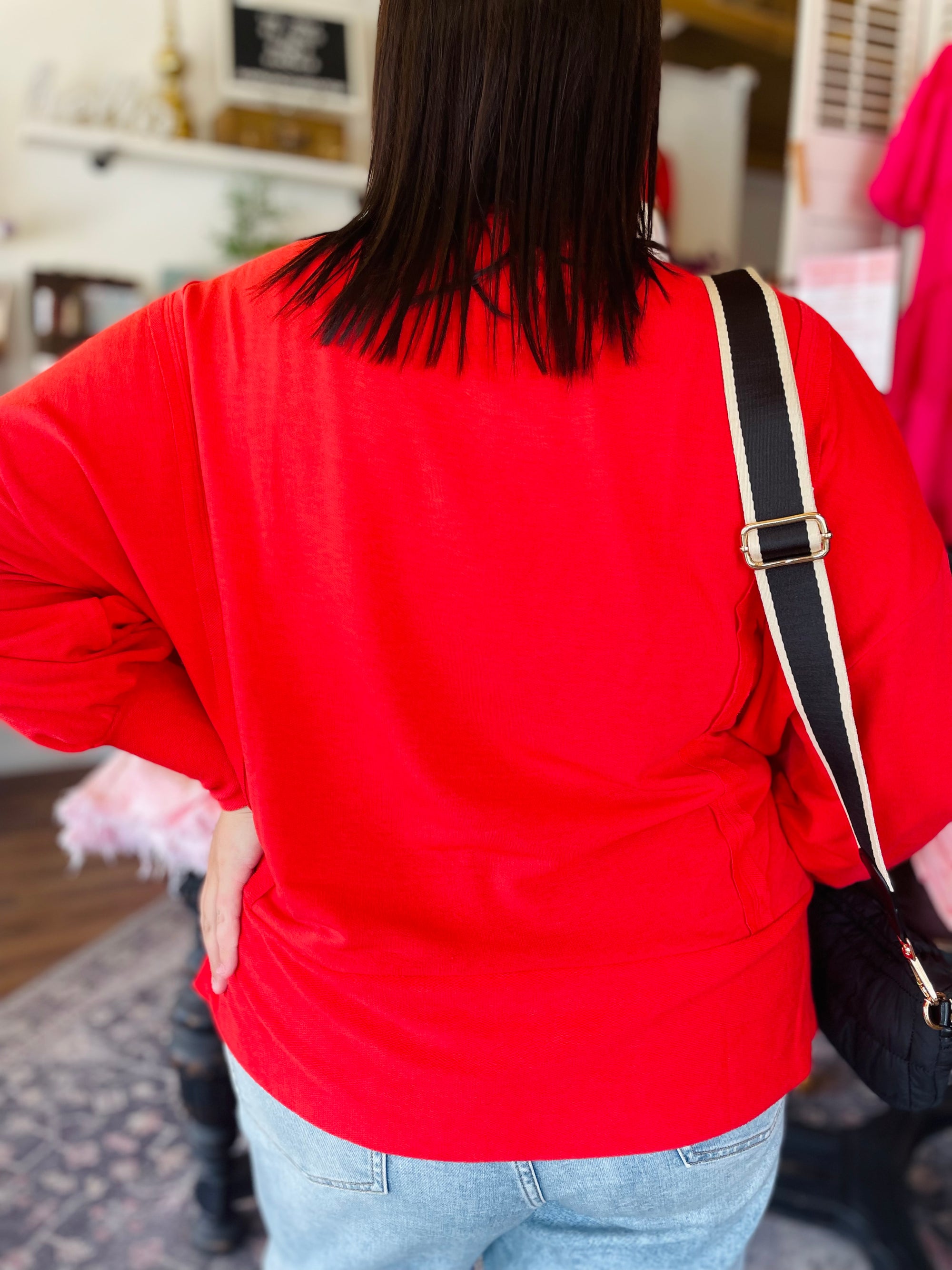 Red Exposed Seam High-Low Long Sleeve Top