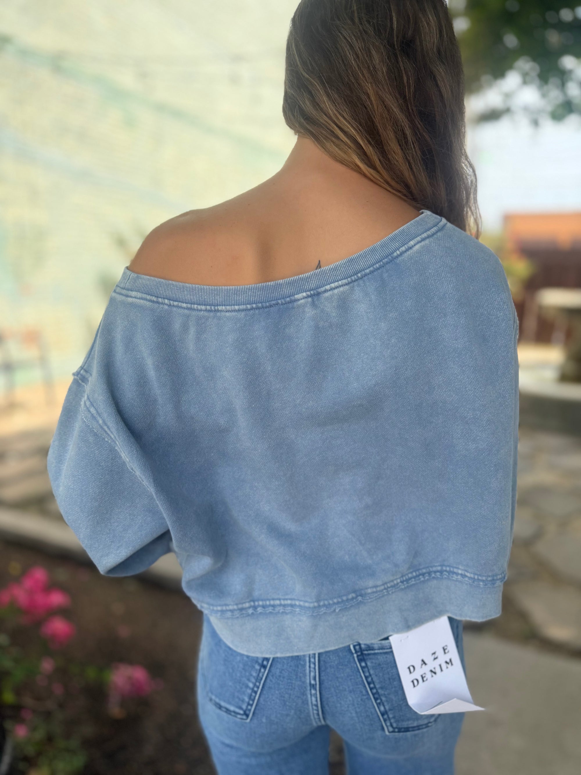 Cream + Cobalt Blue Detail Short Sleeve Knit Mini Dress