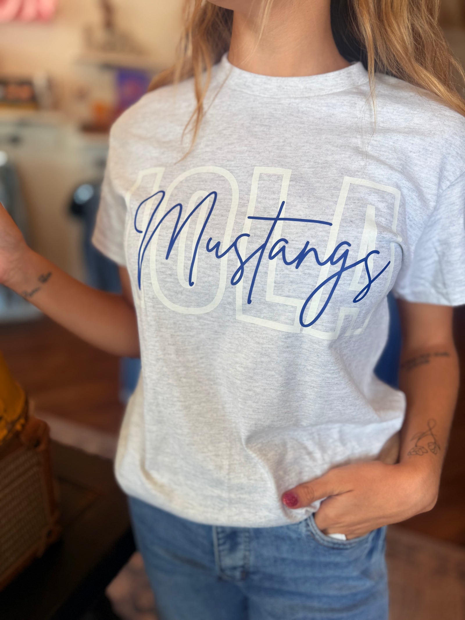 Ash Grey Simple Iola Mustangs T-Shirt