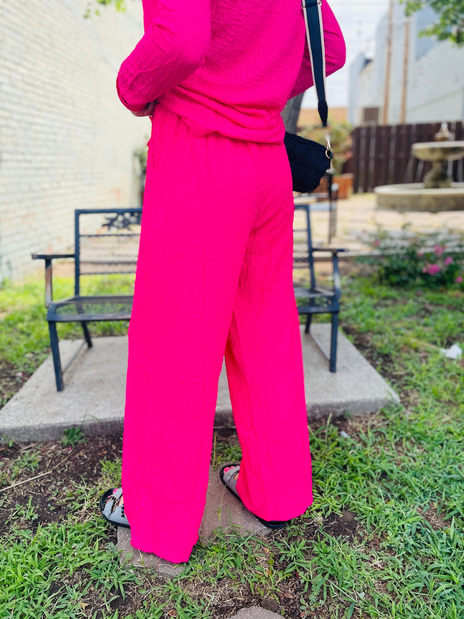 Fuchsia Textured Straight Leg Bottoms