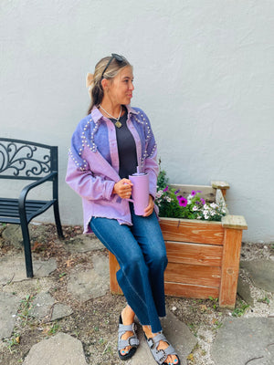Lavender Pearl Studded Denim Jacket