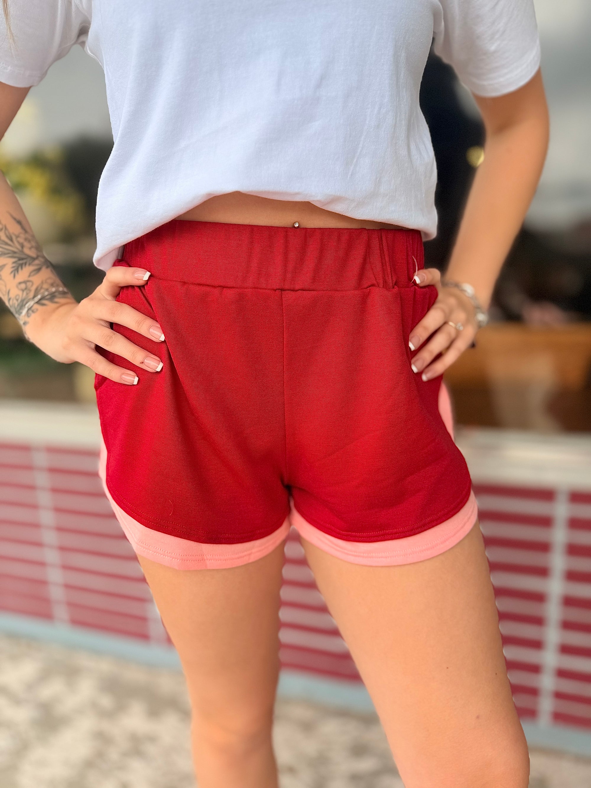 620 Day Deal - Red + Pink Terry Knit Shorts