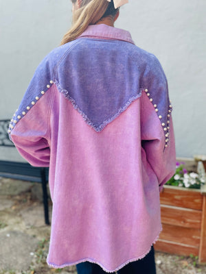 Lavender Pearl Studded Denim Jacket