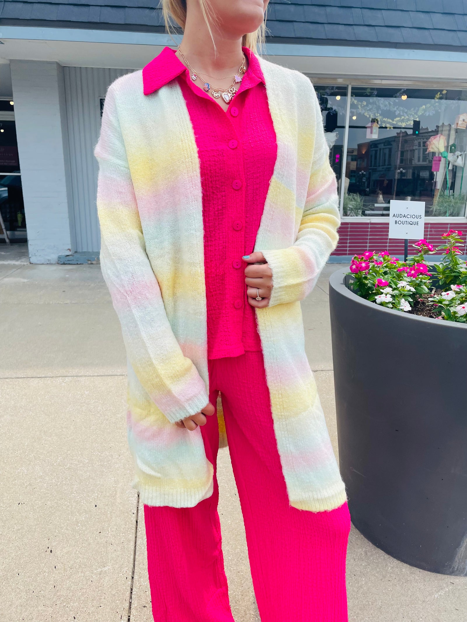 Pastel Colorblock Open Front Cardigan