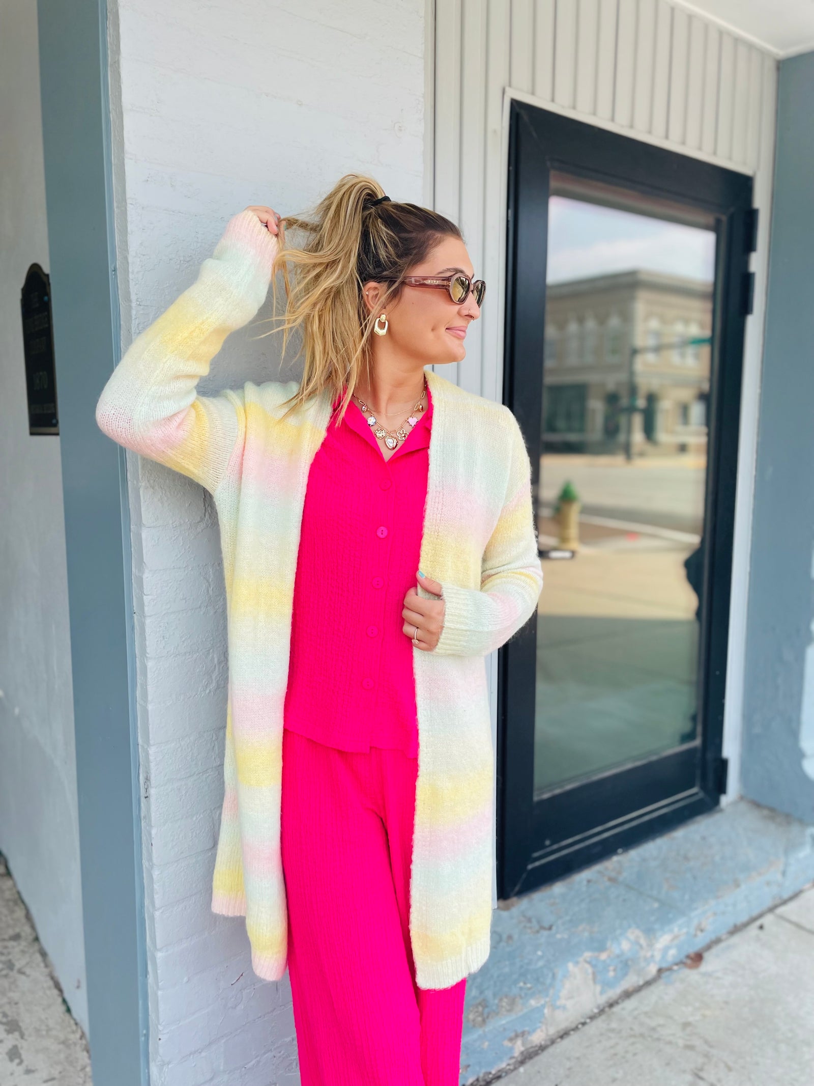 Pastel Colorblock Open Front Cardigan