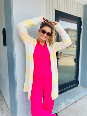 Pastel Colorblock Open Front Cardigan