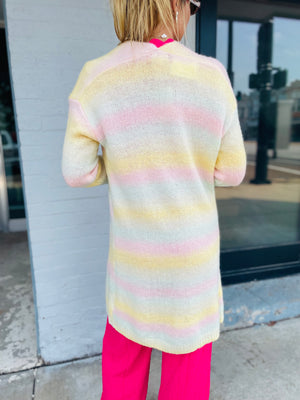 Pastel Colorblock Open Front Cardigan