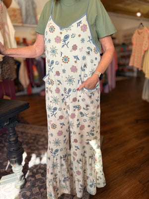 Easel Lilac Blue Floral Printed Waffle Jumpsuit