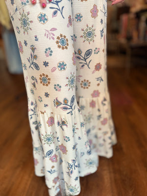 Easel Lilac Blue Floral Printed Waffle Jumpsuit